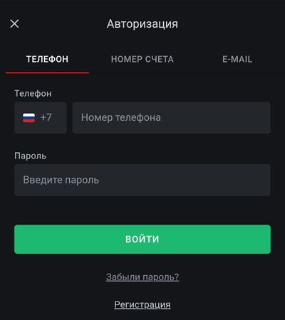 Меню авторизации БК Леон